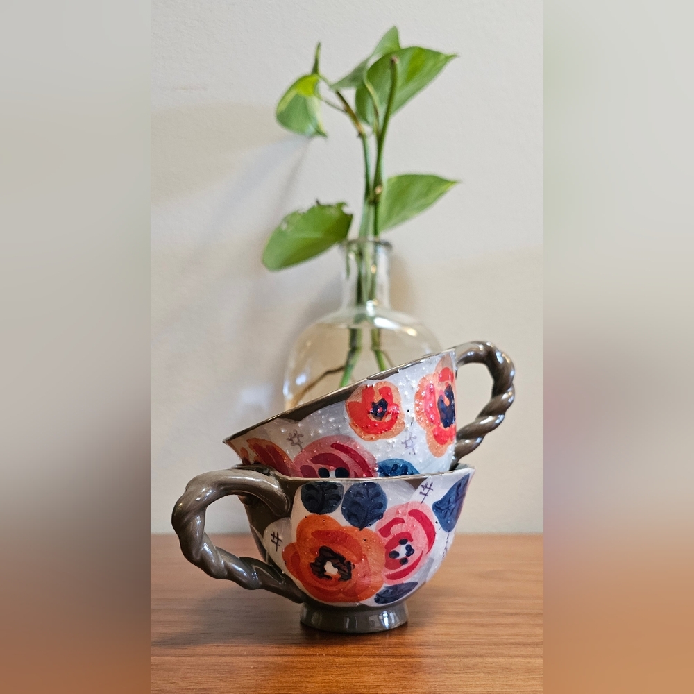 Set of 2 Anthropologie Floral Teacupa